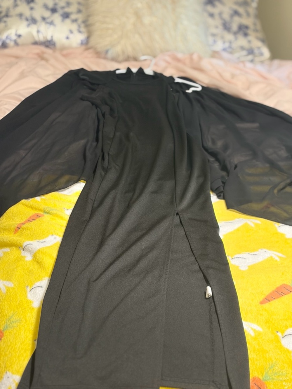 Amazon Black Maxi Dress with Sheer Bishop Sleeves